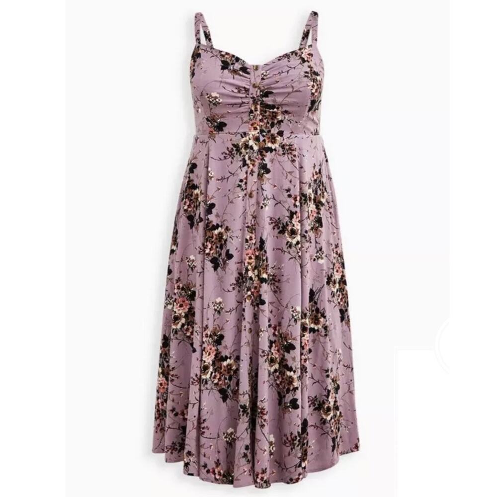 Torrid Midi Textured Woven Button-Front Dress in Floral Purple Size 4